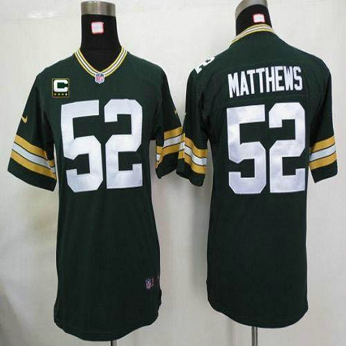 Nike Packers #52 Clay Matthews Green Team Color With C Patch Youth Stitched NFL Elite Jersey