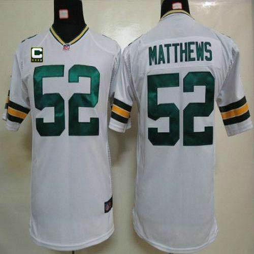 Nike Packers #52 Clay Matthews White With C Patch Youth Stitched NFL Elite Jersey