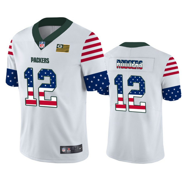Nike Packers 12 Aaron Rodgers White USA Flag Fashion Limited Jersey