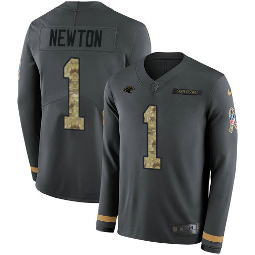 Nike Panthers #1 Cam Newton Anthracite Salute to Service Youth