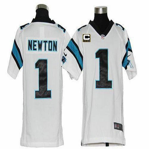 Nike Panthers #1 Cam Newton White With C Patch Youth Stitched NFL Elite Jersey