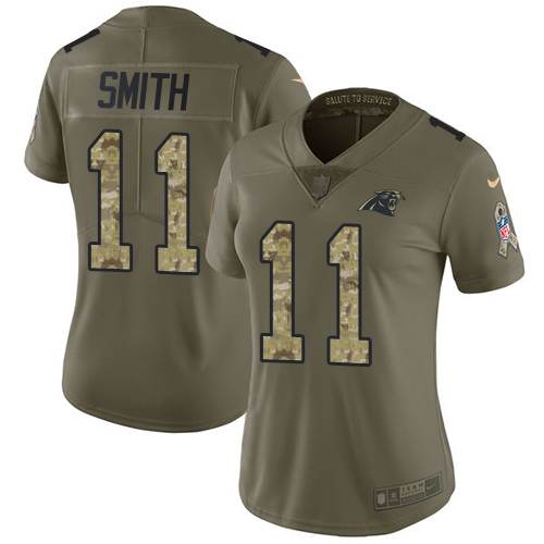 Nike Panthers #11 Torrey Smith Olive Camo Women's Stitched NFL Limited 2017 Salute to Service Jersey