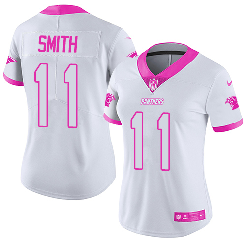 Nike Panthers #11 Torrey Smith White Pink Women's Stitched NFL Limited Rush Fashion Jersey
