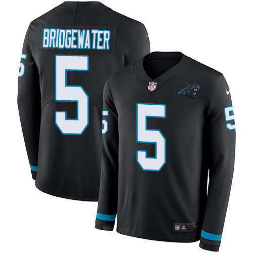 Nike Panthers #5 Teddy Bridgewater Black Team Color Men's Stitched NFL Limited Therma Long Sleeve Jersey
