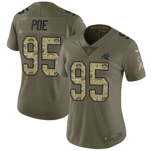 Nike Panthers #95 Dontari Poe Olive Camo Women's Stitched NFL Limited 2017 Salute to Service Jersey