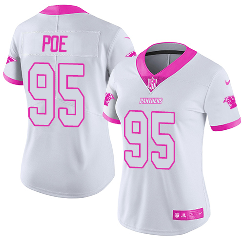 Nike Panthers #95 Dontari Poe White Pink Women's Stitched NFL Limited Rush Fashion Jersey
