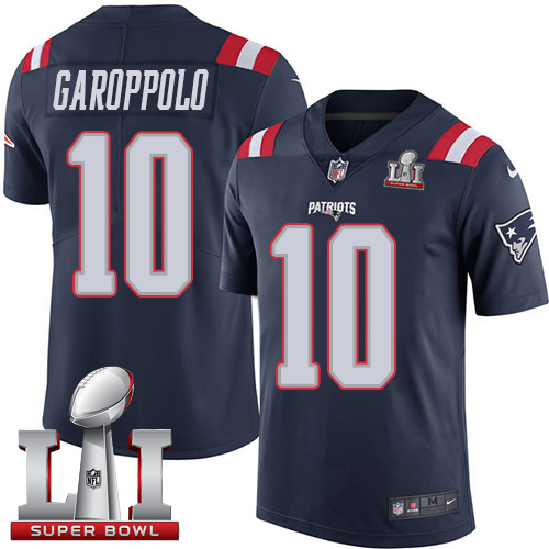 Nike Patriots #10 Jimmy Garoppolo Navy Blue Super Bowl LI 51 Limited Rush Jersey