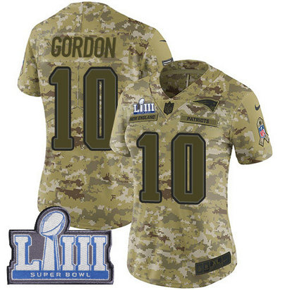 Nike Patriots #10 Josh Gordon Camo Super Bowl LIII Bound Women's Stitched NFL Limited 2018 Salute To Service Jersey