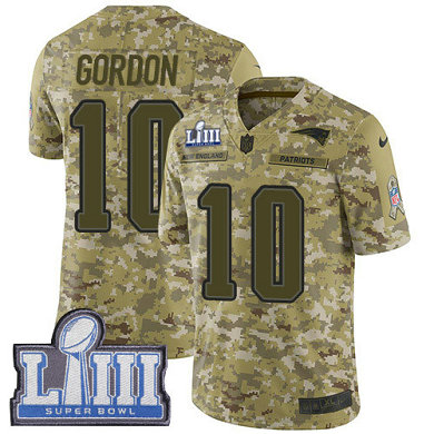 Nike Patriots #10 Josh Gordon Camo Super Bowl LIII Bound Youth Stitched NFL Limited 2018 Salute To Service Jersey