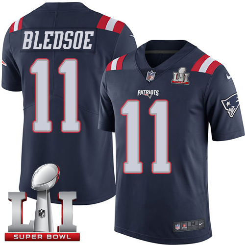 Nike Patriots #11 Drew Bledsoe Navy Blue Super Bowl LI 51 Limited Rush Jersey
