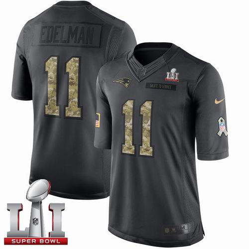 Nike Patriots #11 Julian Edelman Black Super Bowl LI 51 Limited 2016 Salute To Service Jersey