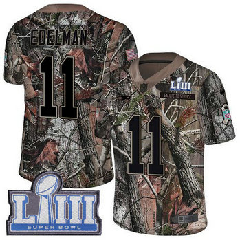 Nike Patriots #11 Julian Edelman Camo Super Bowl LIII Bound Youth Stitched NFL Limited Rush Realtree Jersey