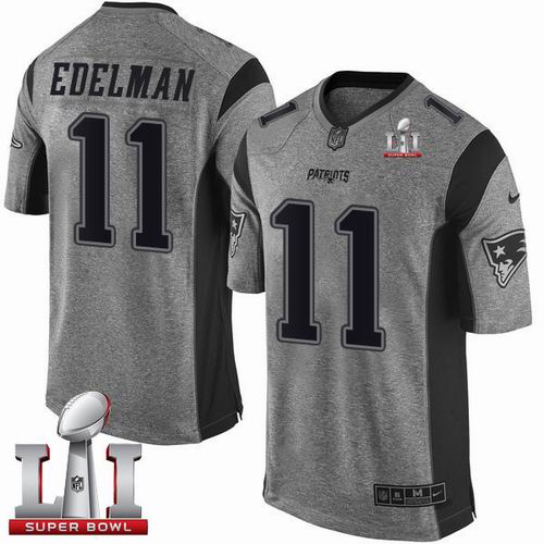 Nike Patriots #11 Julian Edelman Gray Super Bowl LI 51 Limited Gridiron Gray Jersey
