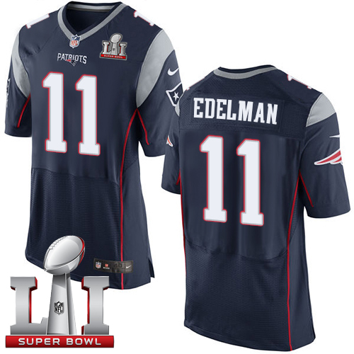 Nike Patriots #11 Julian Edelman Navy Blue Team Color Super Bowl LI 51 New Elite Jersey