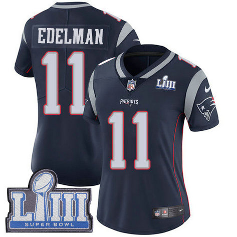 Nike Patriots #11 Julian Edelman Navy Blue Team Color Super Bowl LIII Bound Women's Stitched NFL Vapor Untouchable Limited Jersey