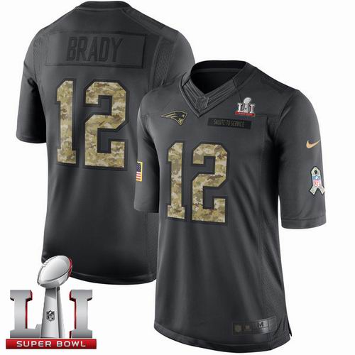 Nike Patriots #12 Tom Brady Black Super Bowl LI 51 Limited 2016 Salute To Service Jersey