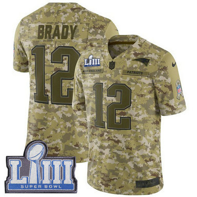 Nike Patriots #12 Tom Brady Camo Super Bowl LIII Bound Men's Stitched NFL Limited 2018 Salute To Service Jersey