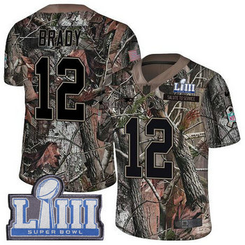 Nike Patriots #12 Tom Brady Camo Super Bowl LIII Bound Youth Stitched NFL Limited Rush Realtree Jersey