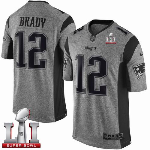 Nike Patriots #12 Tom Brady Gray Super Bowl LI 51 Limited Gridiron Gray Jersey
