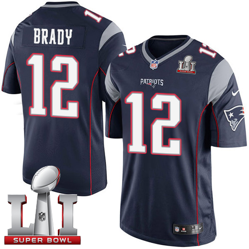 Nike Patriots #12 Tom Brady Navy Blue Team Color Super Bowl LI 51 Limited Jersey