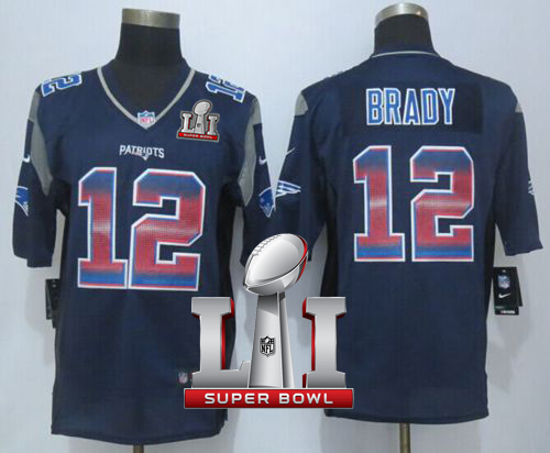 Nike Patriots #12 Tom Brady Navy Blue Team Color Super Bowl LI 51 Limited Strobe Jersey