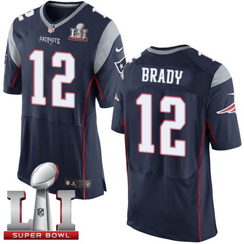 Nike Patriots #12 Tom Brady Navy Blue Team Color Super Bowl LI 51 New Elite Jersey