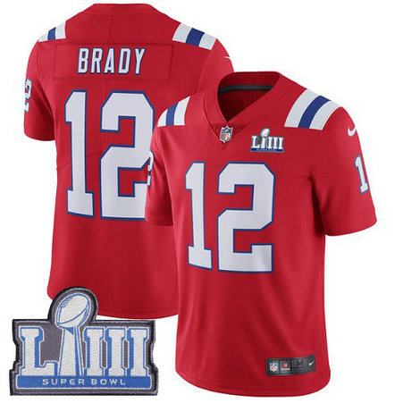 Nike Patriots #12 Tom Brady Red Alternate Super Bowl LIII Bound Youth Stitched NFL Vapor Untouchable Limited Jersey