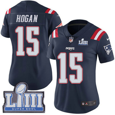 Nike Patriots #15 Chris Hogan Navy Blue Super Bowl LIII Bound Women's Stitched NFL Limited Rush Jersey