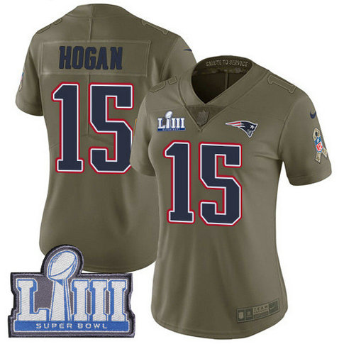 Nike Patriots #15 Chris Hogan Olive Super Bowl LIII Bound Women's Stitched NFL Limited 2017 Salute To Service Jersey