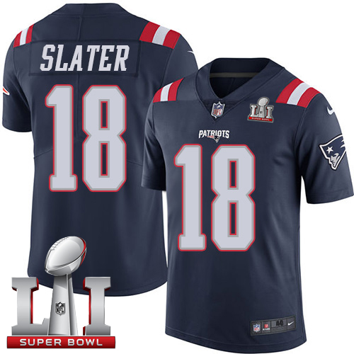 Nike Patriots #18 Matt Slater Navy Blue Super Bowl LI 51 Limited Rush Jersey