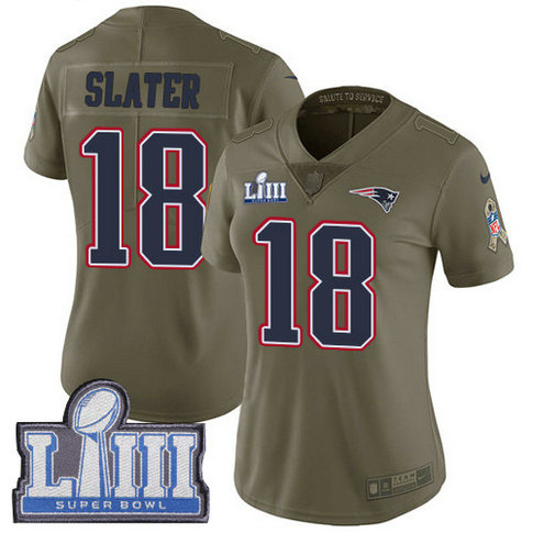 Nike Patriots #18 Matt Slater Olive Super Bowl LIII Bound Women's Stitched NFL Limited 2017 Salute To Service Jersey