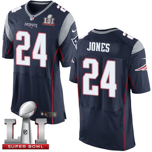 Nike Patriots #24 Cyrus Jones Navy Blue Team Color Super Bowl LI 51 New Elite Jersey