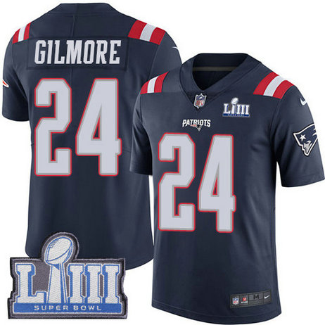 Nike Patriots #24 Stephon Gilmore Navy Blue Super Bowl LIII Bound Men's Stitched NFL Limited Rush Jersey