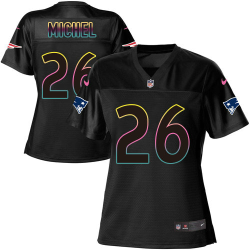 Nike Patriots #26 Sony Michel Black Women's NFL Fashion Game Jersey