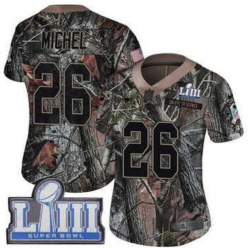 Nike Patriots #26 Sony Michel Camo Super Bowl LIII Bound Women's Stitched NFL Limited Rush Realtree Jersey