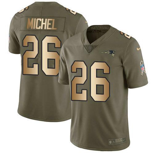 Nike Patriots #26 Sony Michel Olive Gold Youth Stitched NFL Limited 2017 Salute to Service Jersey