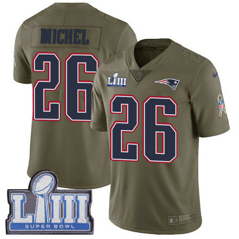 Nike Patriots #26 Sony Michel Olive Super Bowl LIII Bound Youth Stitched NFL Limited 2017 Salute To Service Jersey