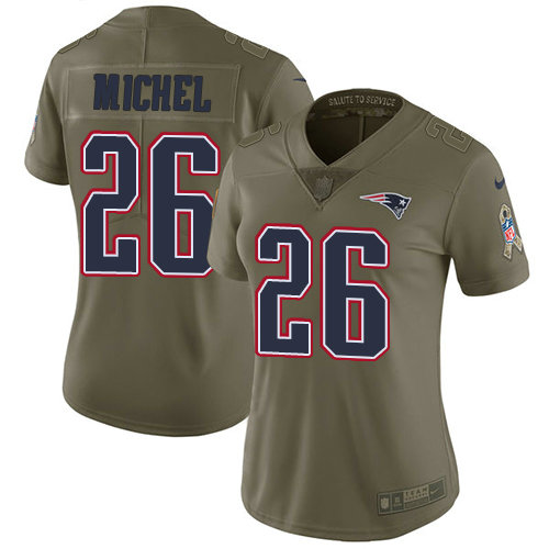 Nike Patriots #26 Sony Michel Olive Women's Stitched NFL Limited 2017 Salute to Service Jersey