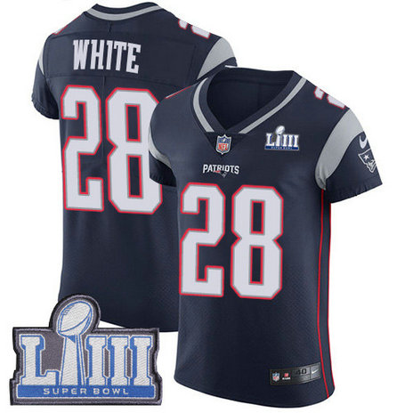 Nike Patriots #28 James White Navy Blue Team Color Super Bowl LIII Bound Men's Stitched NFL Vapor Untouchable Elite Jersey