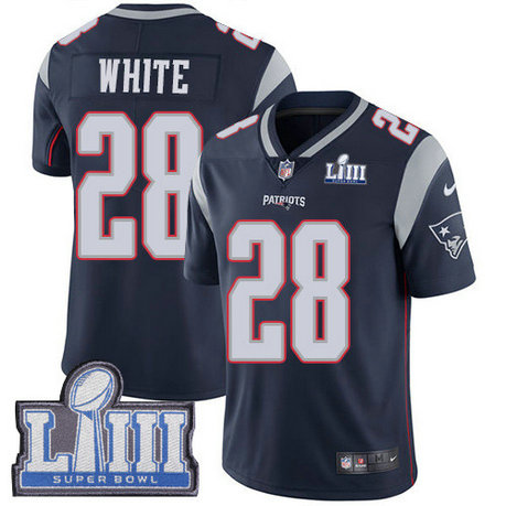Nike Patriots #28 James White Navy Blue Team Color Super Bowl LIII Bound Men's Stitched NFL Vapor Untouchable Limited Jersey
