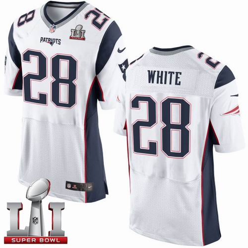 Nike Patriots #28 James White White Super Bowl LI 51 New Elite Jersey