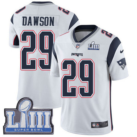 Nike Patriots #29 Duke Dawson White Super Bowl LIII Bound Men's Stitched NFL Vapor Untouchable Limited Jersey