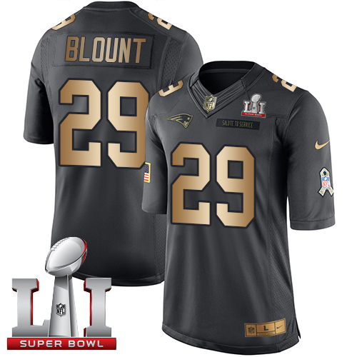 Nike Patriots #29 LeGarrette Blount Black Super Bowl LI 51 Limited Gold Salute To Service Jersey