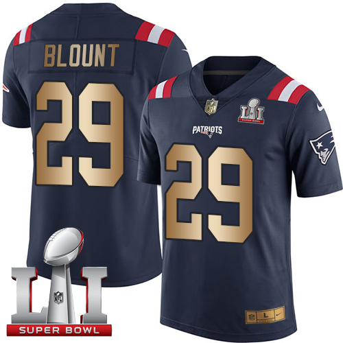 Nike Patriots #29 LeGarrette Blount Navy Blue Super Bowl LI 51 Limited Gold Rush Jersey
