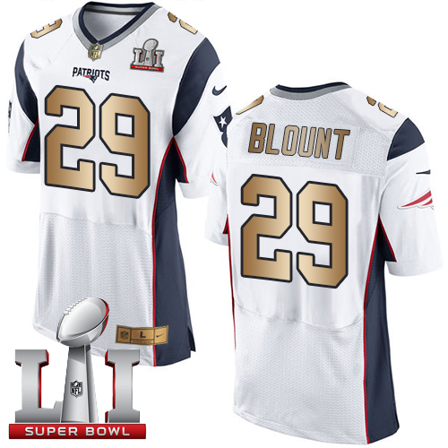 Nike Patriots #29 LeGarrette Blount White Super Bowl LI 51 New Elite Gold Jersey