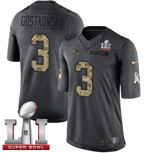 Nike Patriots #3 Stephen Gostkowski Black Super Bowl LI 51 Limited 2016 Salute To Service Jersey