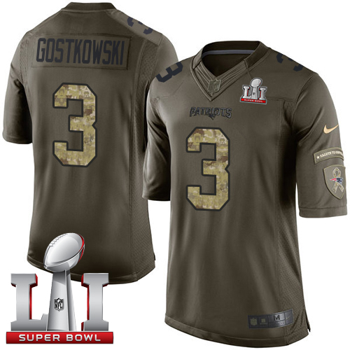 Nike Patriots #3 Stephen Gostkowski Green Super Bowl LI 51 Limited Salute to Service jerseys