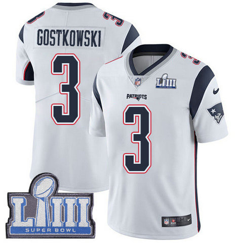 Nike Patriots #3 Stephen Gostkowski White Super Bowl LIII Bound Men's Stitched NFL Vapor Untouchable Limited Jersey
