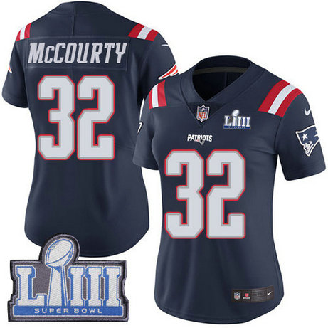 Nike Patriots #32 Devin McCourty Navy Blue Super Bowl LIII Bound Women's Stitched NFL Limited Rush Jersey