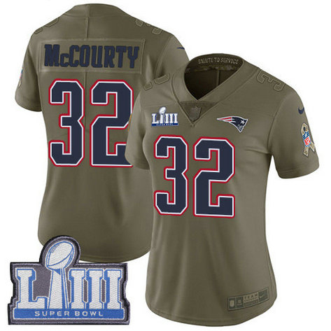 Nike Patriots #32 Devin McCourty Olive Super Bowl LIII Bound Women's Stitched NFL Limited 2017 Salute To Service Jersey